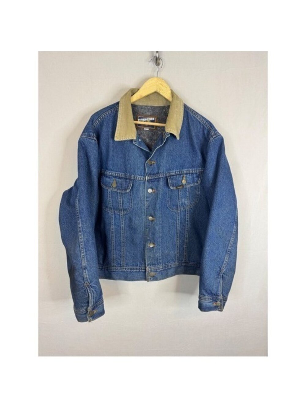 Mustang Stormrider Denim Jacket Blue Blanket Lined Corduroy Collar Mens 48 Reg